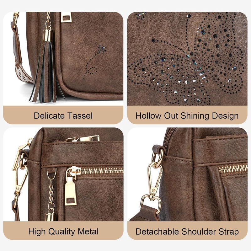 KITEVIUN Crossbody Bags for Women Trendy Leather Crossbody Purse Shoulder Handbags Butterfly Design - Image 5